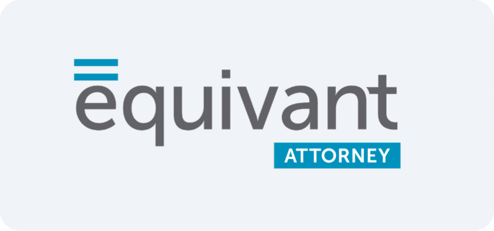 The equivant Attorney logo. Equivant is in large gray letters with a blue equal sign above the e. Attorney is in smaller white letters in a blue box under equivant.